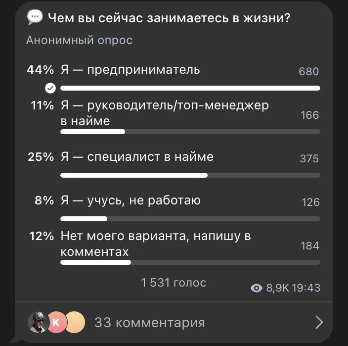 Опрос: профессиональный статус