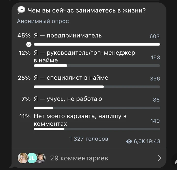 Опрос: профессиональный статус